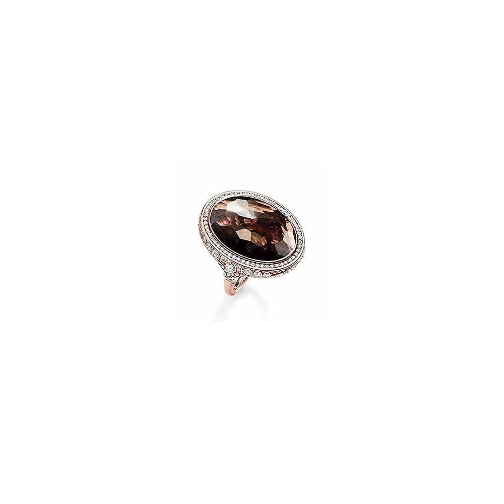 ROSE GOLD ON SILVER OVAL SMOKEY QUARTZ RING WITH CUBIC ZICONIA
