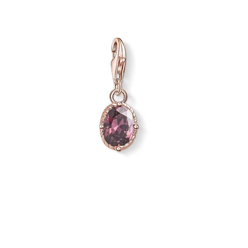 ROSE GOLD ON SILVER OVAL VIOLET ZIRCONIA STONE CHARM PENDANT