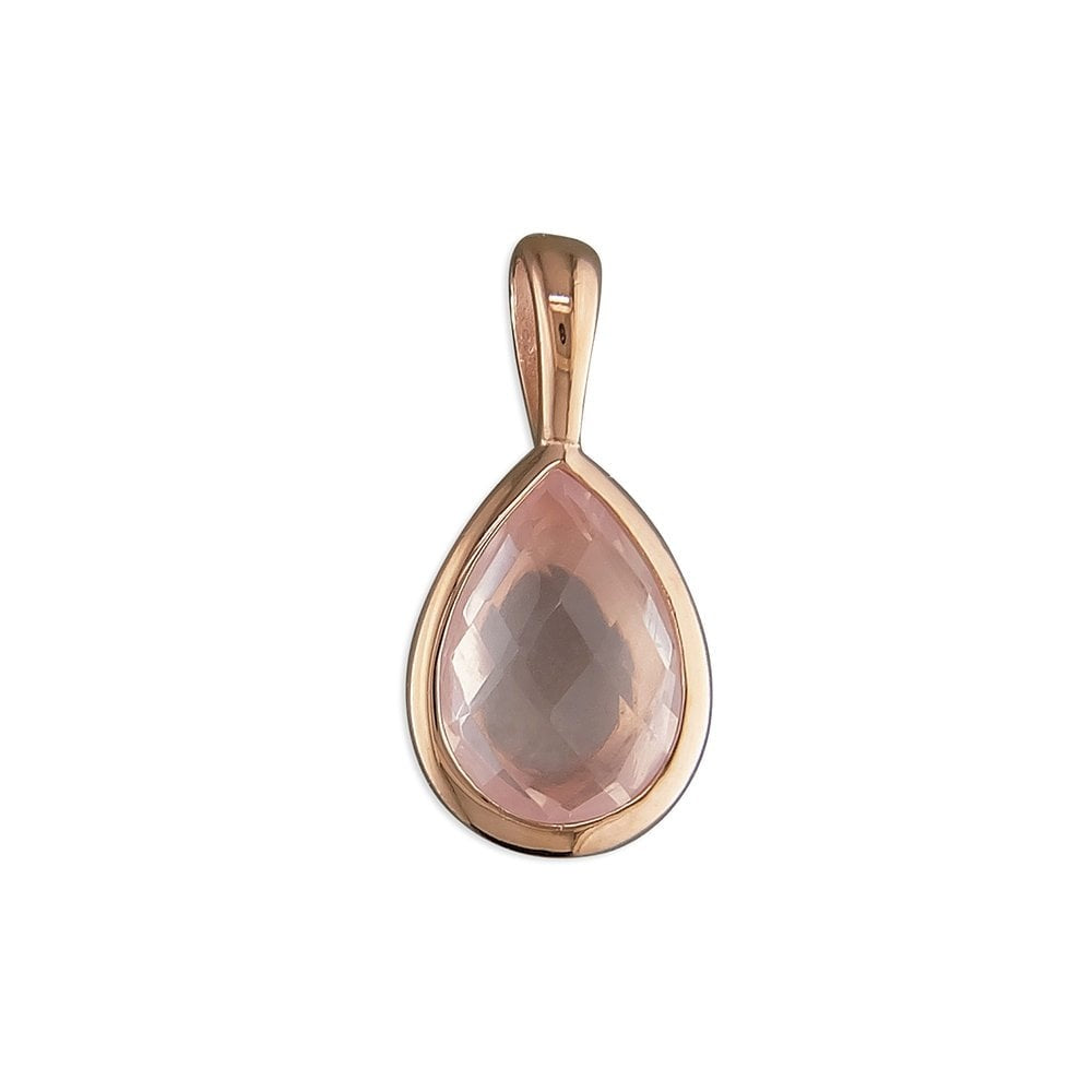 ROSE GOLD ON SILVER PEAR SHAPED ROSE QUARTZ PENDANT