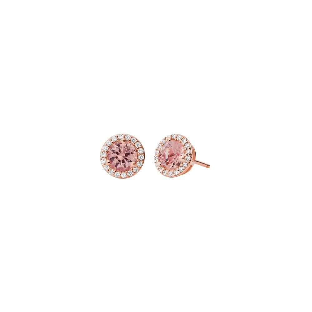 ROSE GOLD ON SILVER PINK HALO STUD EARRINGS