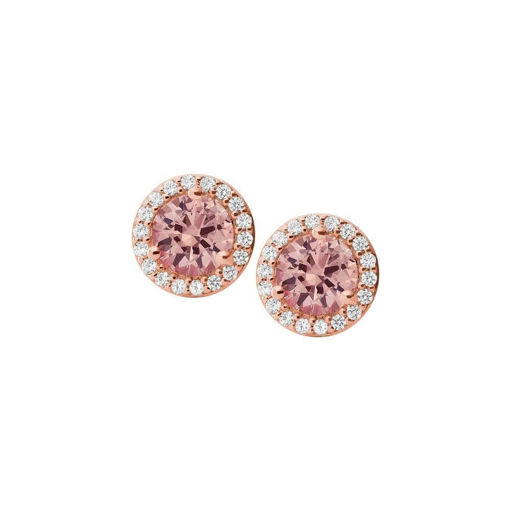 ROSE GOLD ON SILVER PINK HALO STUD EARRINGS