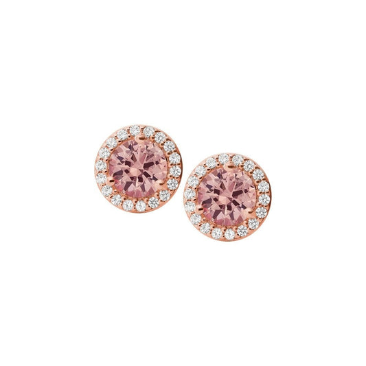 ROSE GOLD ON SILVER PINK HALO STUD EARRINGS