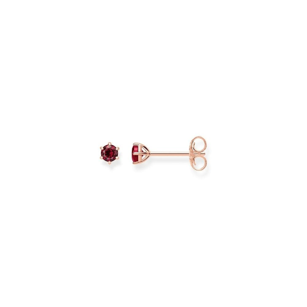 ROSE GOLD ON SILVER SYNTHETIC CORUNDUM RED STUD EARRINGS