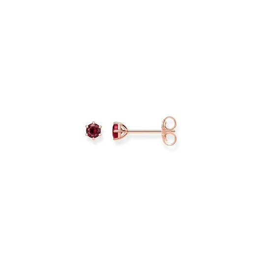 ROSE GOLD ON SILVER SYNTHETIC CORUNDUM RED STUD EARRINGS