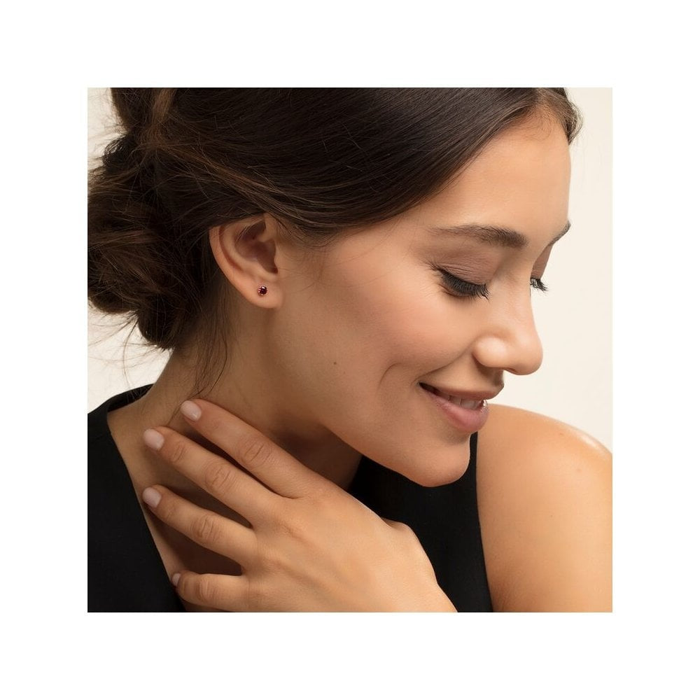 ROSE GOLD ON SILVER SYNTHETIC CORUNDUM RED STUD EARRINGS