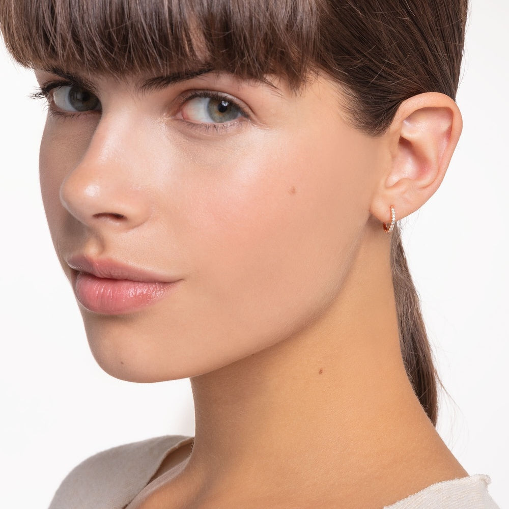 ROSE GOLD ON SILVER ZIRCONIA HOOP EARRINGS