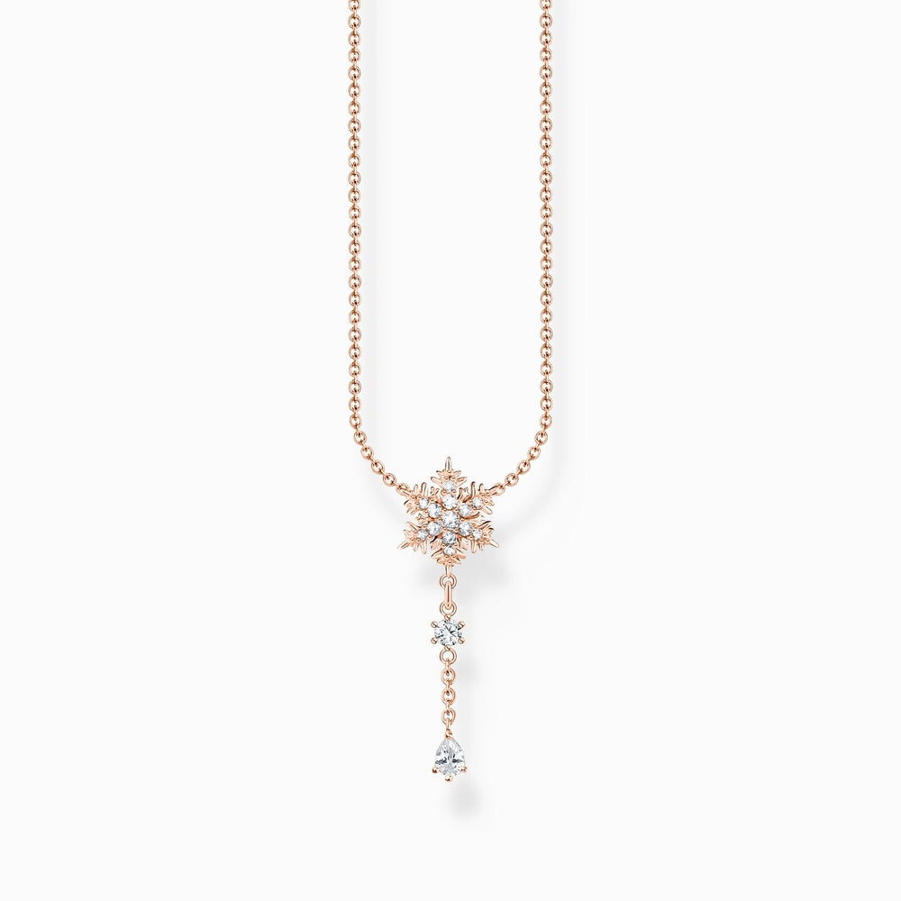 ROSE GOLD ON SILVER ZIRCONIA SNOWFLAKE NECKLACE 