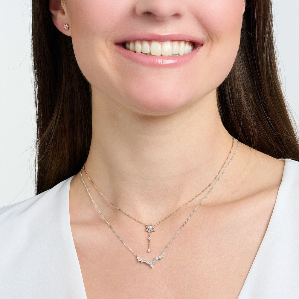 ROSE GOLD ON SILVER ZIRCONIA SNOWFLAKE NECKLACE 