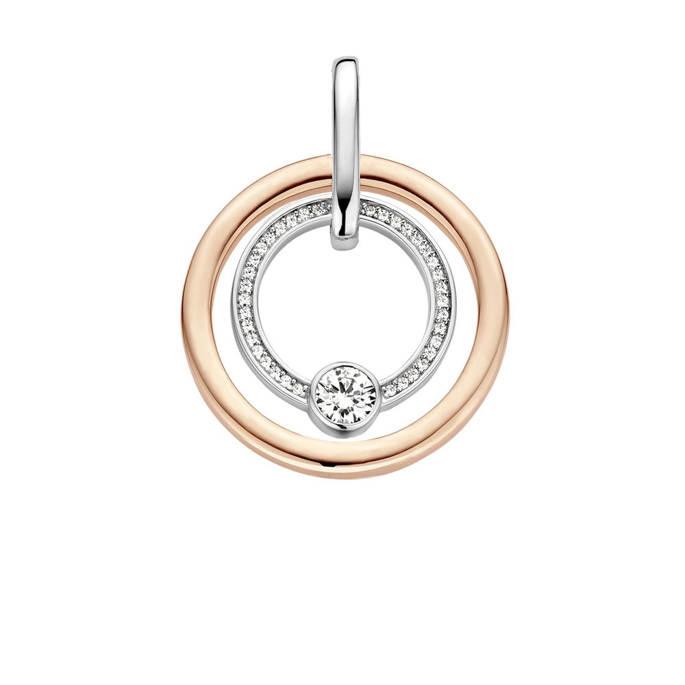 ROSE GOLD & SILVER MILANO 2 CIRCLE PENDANT WITH ZIRCONIA