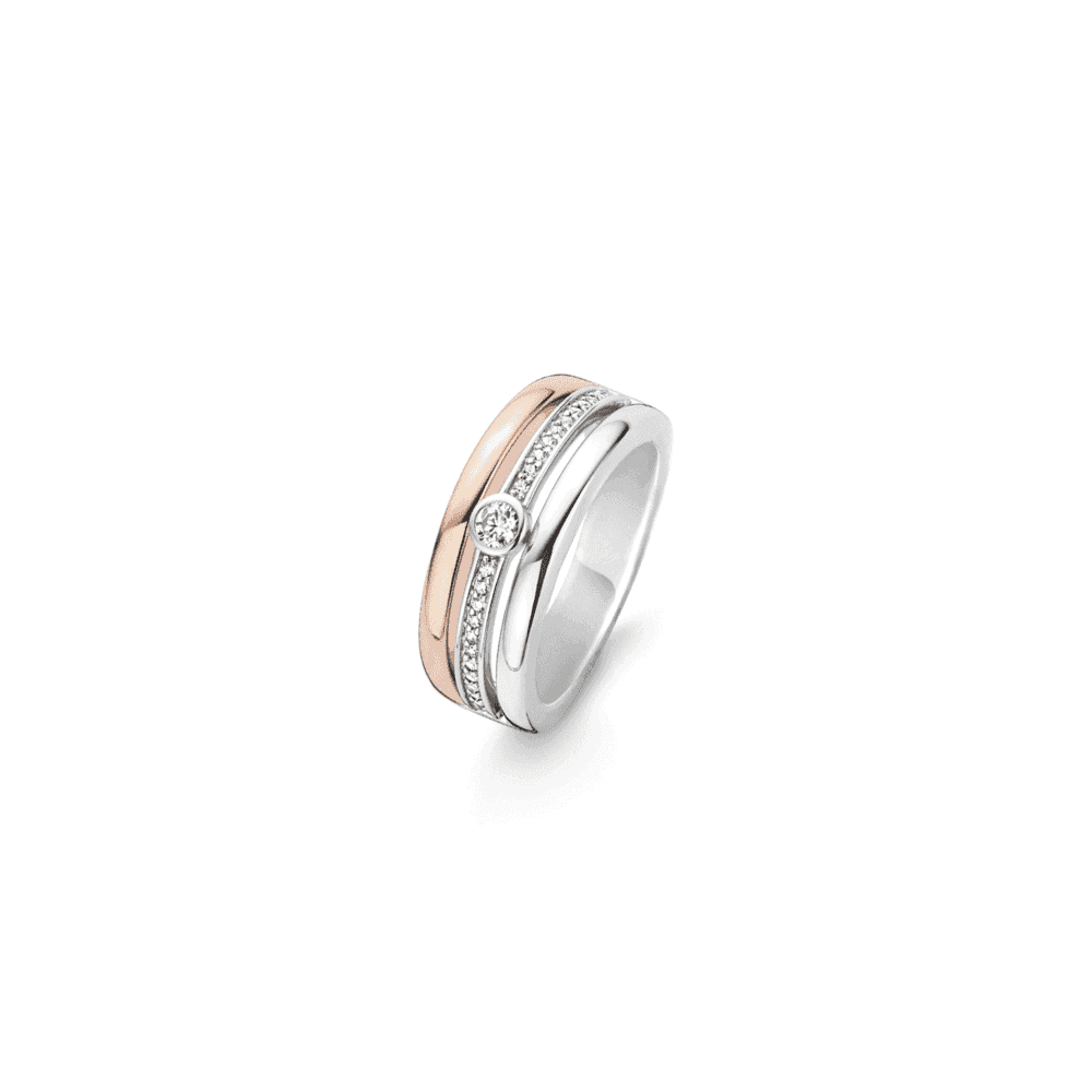ROSE GOLD & SILVER MILANO RING WITH CUBIC ZIRCONIA CENTRE