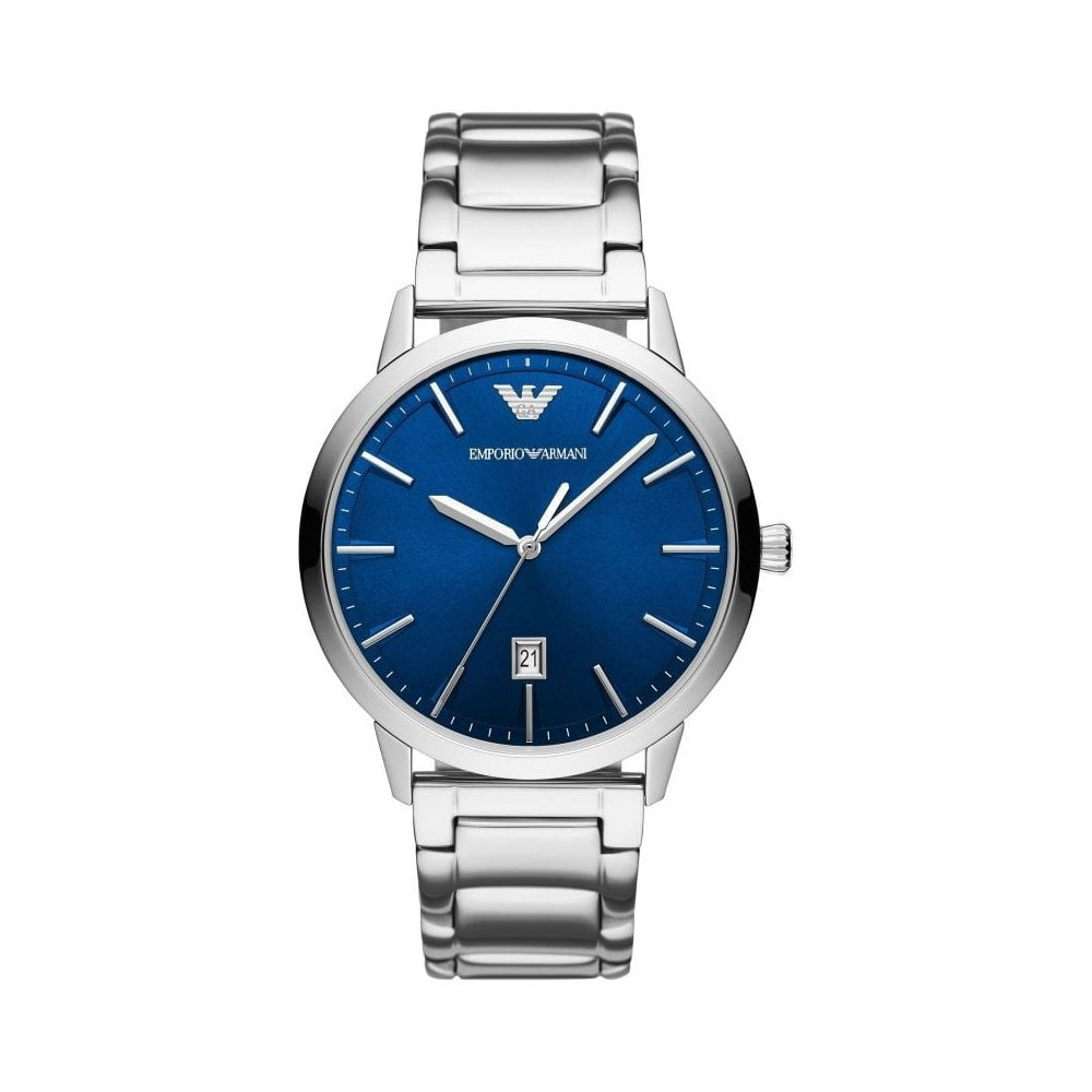 RUGGERO STAINLESS STEEL GENTS BRACELET WATCH WITH BLUE DIAL