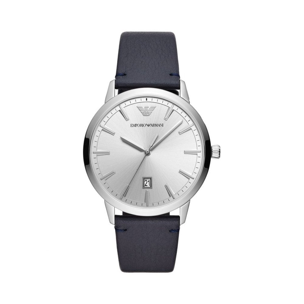RUGGERO STAINLESS STEEL GENTS WATCH WITH BLUE LEATHER STRAP