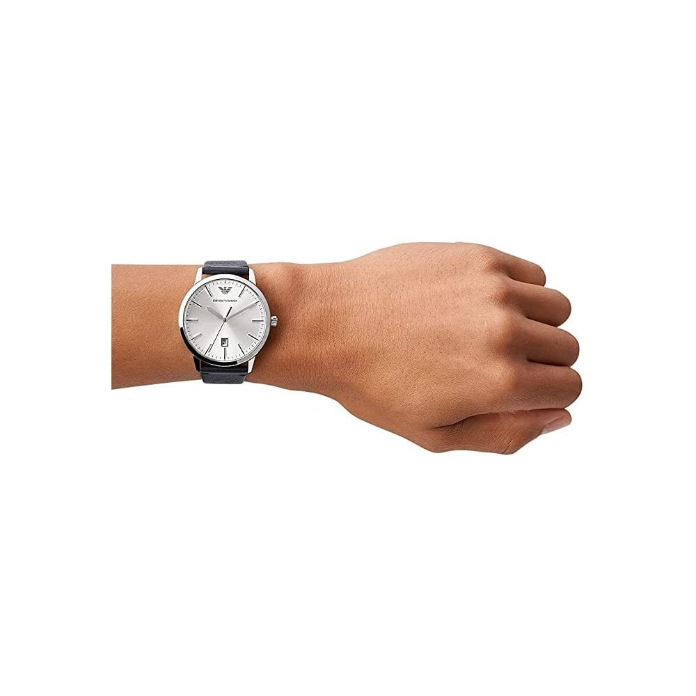 RUGGERO STAINLESS STEEL GENTS WATCH WITH BLUE LEATHER STRAP