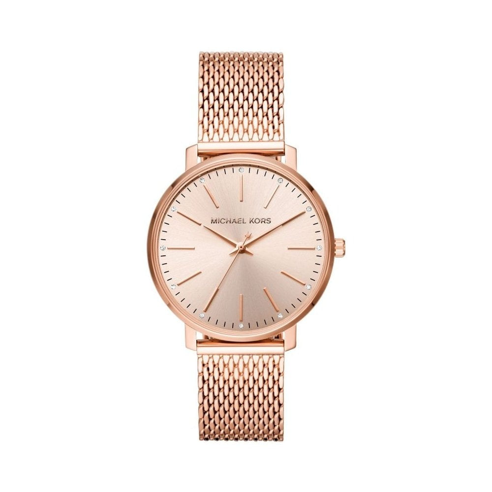RUNWAY ROSE GOLD STAINLESS STEEL LADIES MESH BRACELET WATCH WITH ROSE COLOURED DIAL