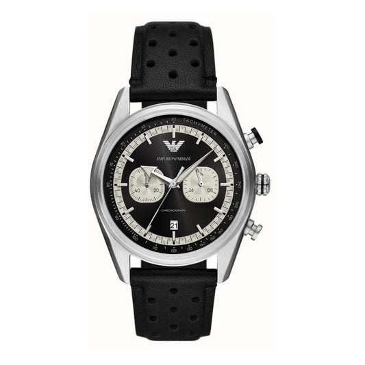 Racer, Black Dial Chronograph Black Leather Gents Watch