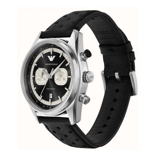 Racer, Black Dial Chronograph Black Leather Gents Watch