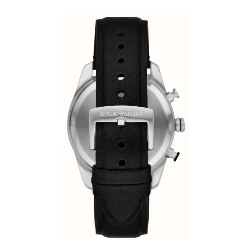 Racer, Black Dial Chronograph Black Leather Gents Watch