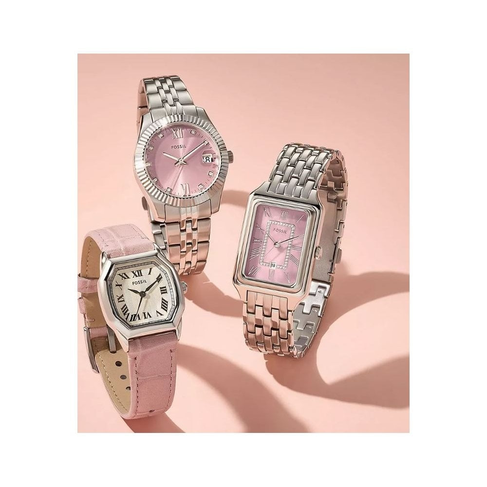 Raquel Three-Hand, Date, Mother of Pearl Pink Dial, Ladies Stainless Steel Watch