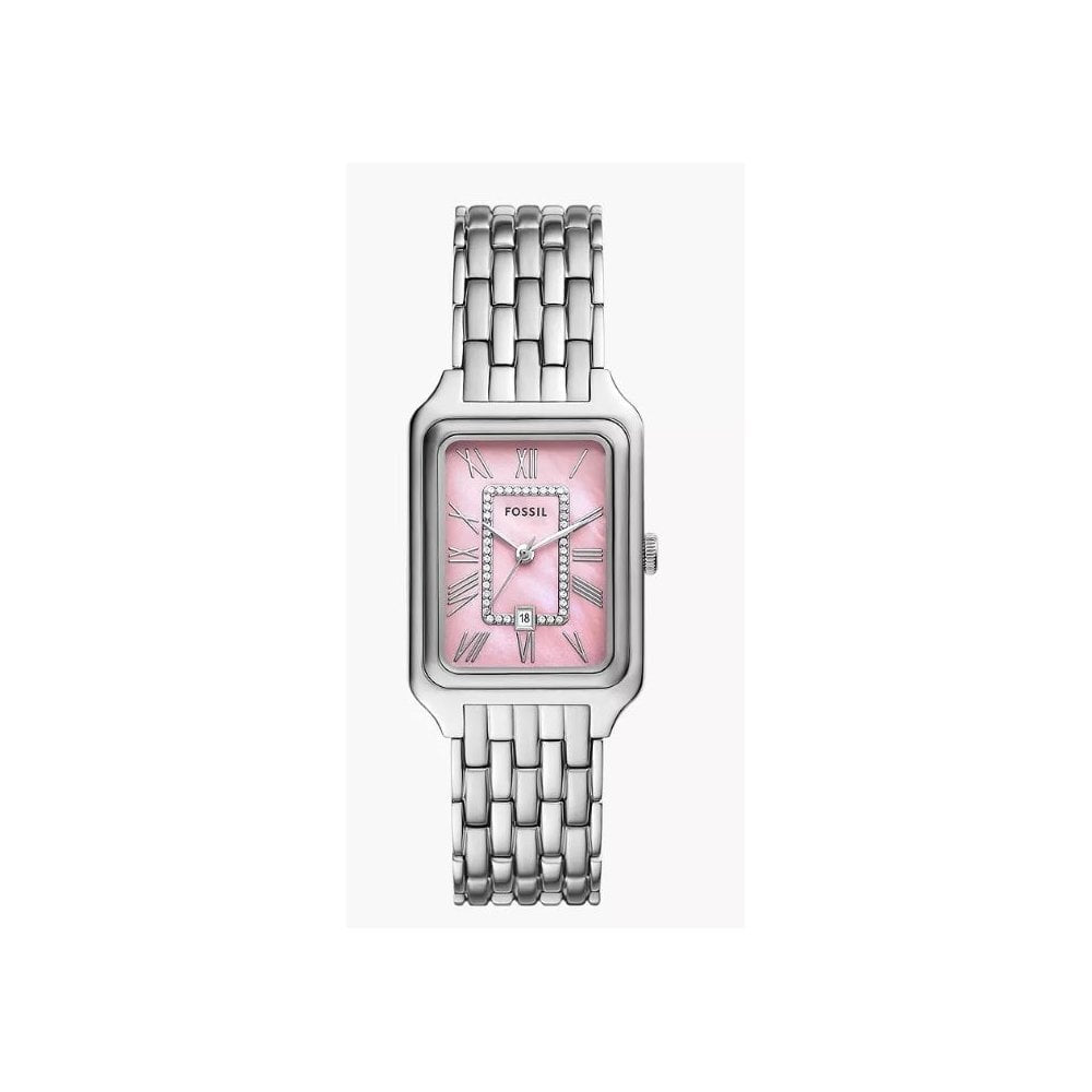 Raquel Three-Hand, Date, Mother of Pearl Pink Dial, Ladies Stainless Steel Watch