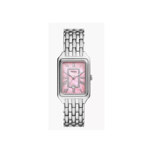 Raquel Three-Hand, Date, Mother of Pearl Pink Dial, Ladies Stainless Steel Watch