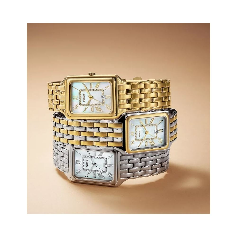 Raquel Three-Hand, Date, Two-Tone, Mother of Pearl Dial, Ladies Stainless Steel Watch