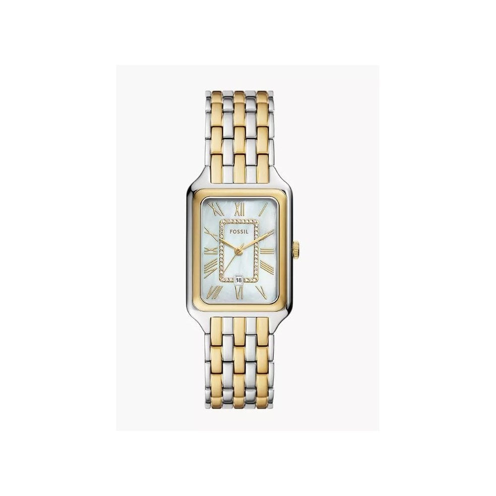 Raquel Three-Hand, Date, Two-Tone, Mother of Pearl Dial, Ladies Stainless Steel Watch