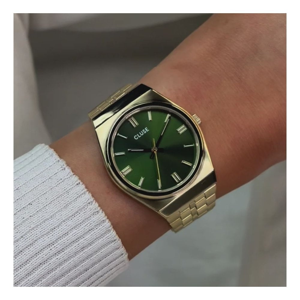 Retro 70's, Forest Green Dial, Ladies Gold Stainless Steel Watch