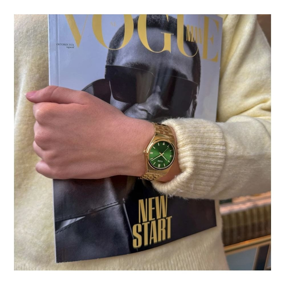 Retro 70's, Forest Green Dial, Ladies Gold Stainless Steel Watch