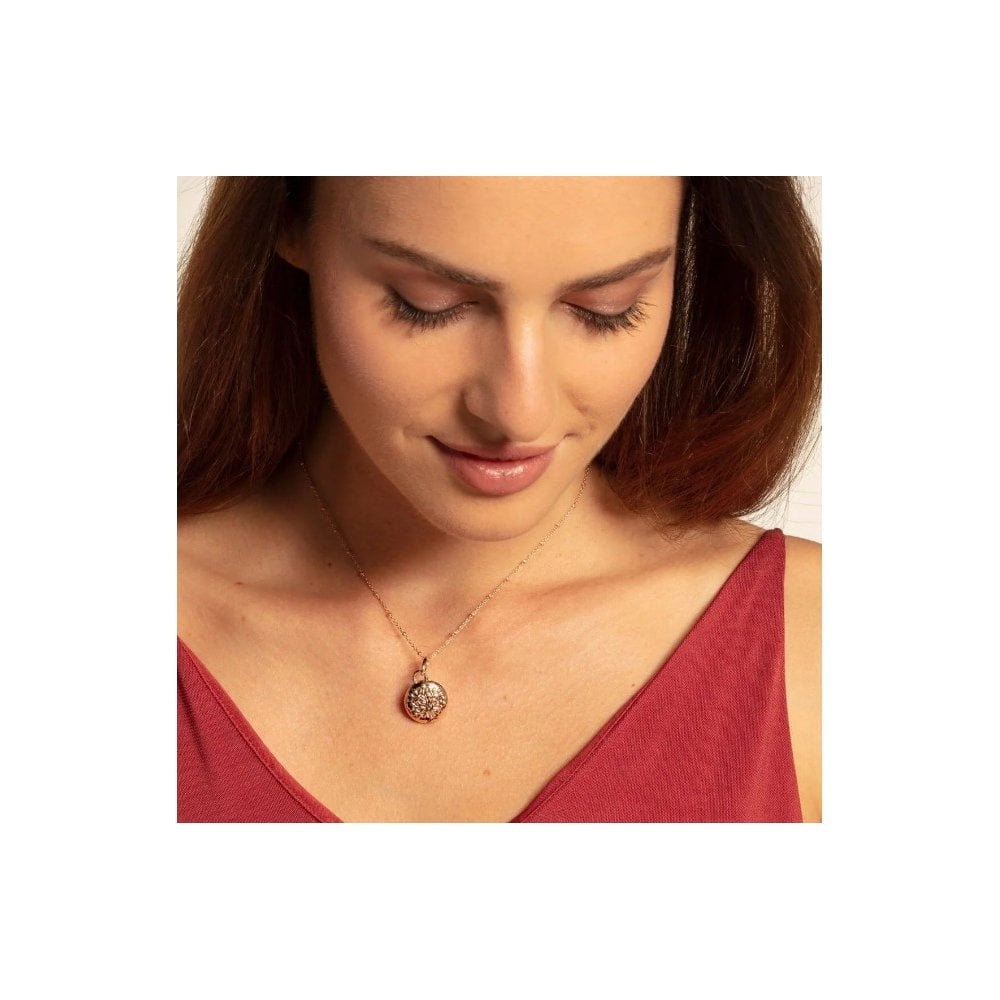 Rose on Silver Locket Tree of Love Pink Round