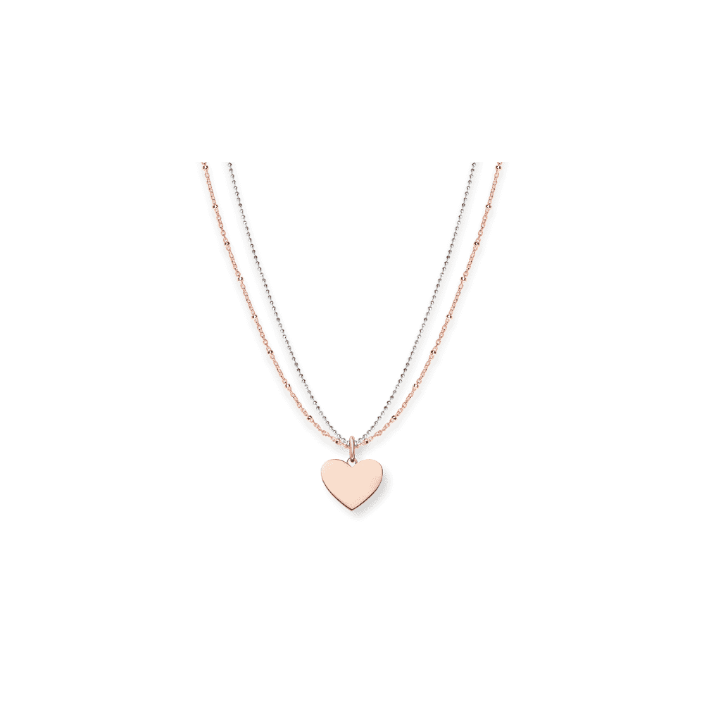 Rosegold On Silver Engravable Heart Double Chain Necklace