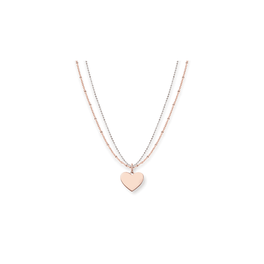 Rosegold On Silver Engravable Heart Double Chain Necklace