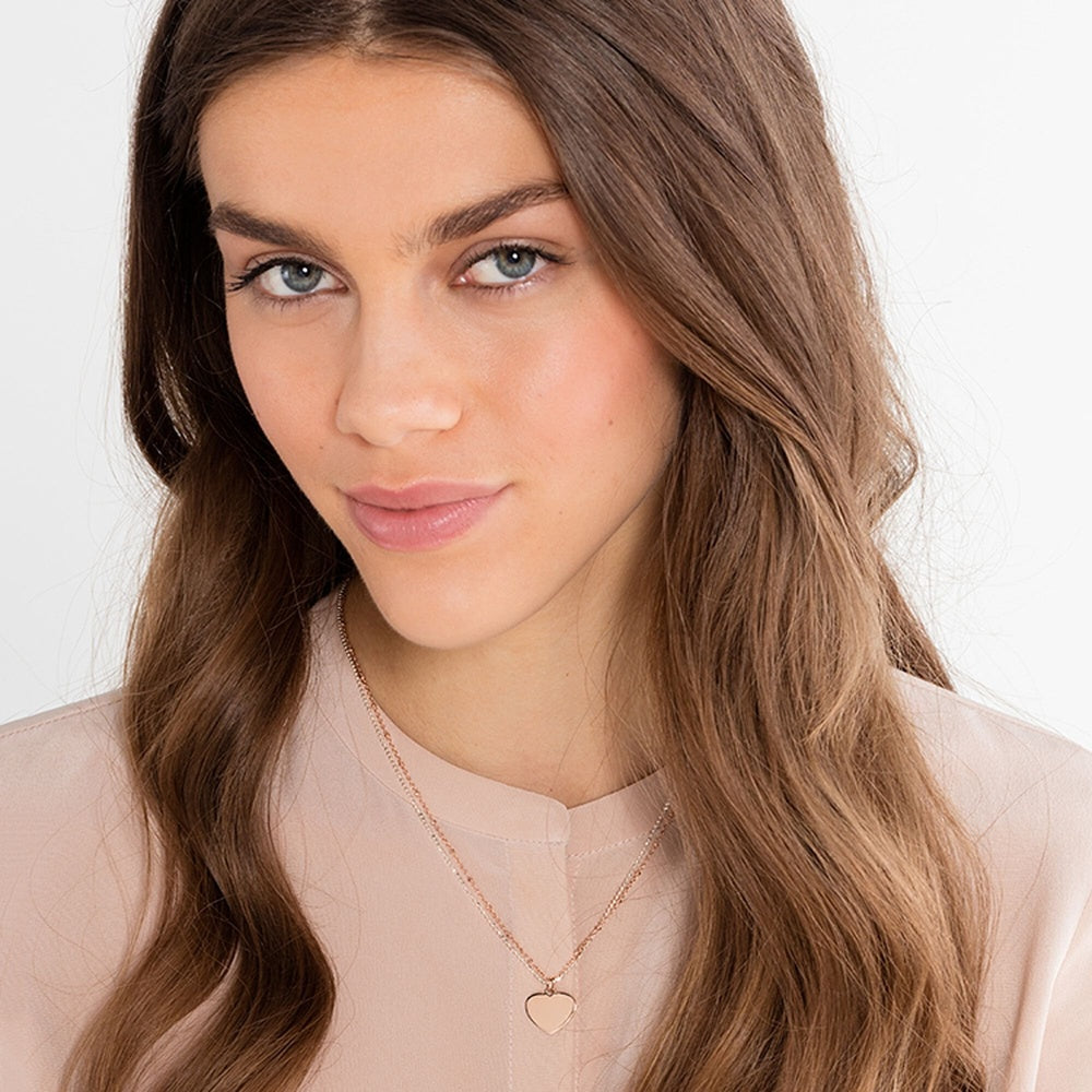 Rosegold On Silver Engravable Heart Double Chain Necklace