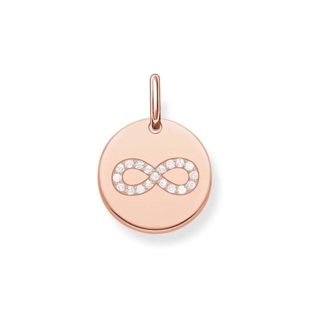 Rosegold on Silver Infinity Disc Pendant with White Zirconia