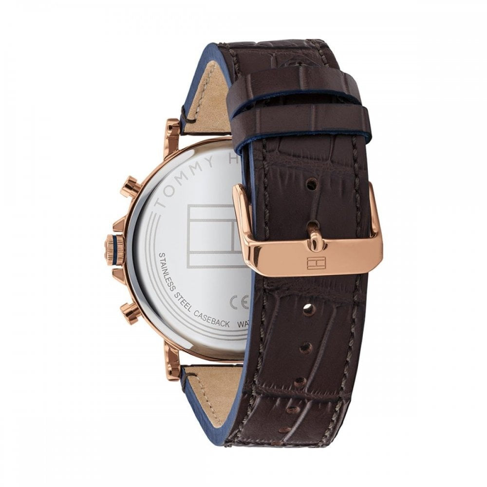 SAWYER ROSE GOLD STAINLESS STEEL CHRONOGRAPH BLUE DIAL WITH BROWN LEATHER STRAP