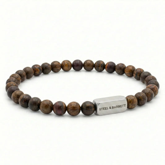 STEEL AND BARNETT NATURAL NED MATTE BRONZITE ROUND GEMSTONE BRACELET