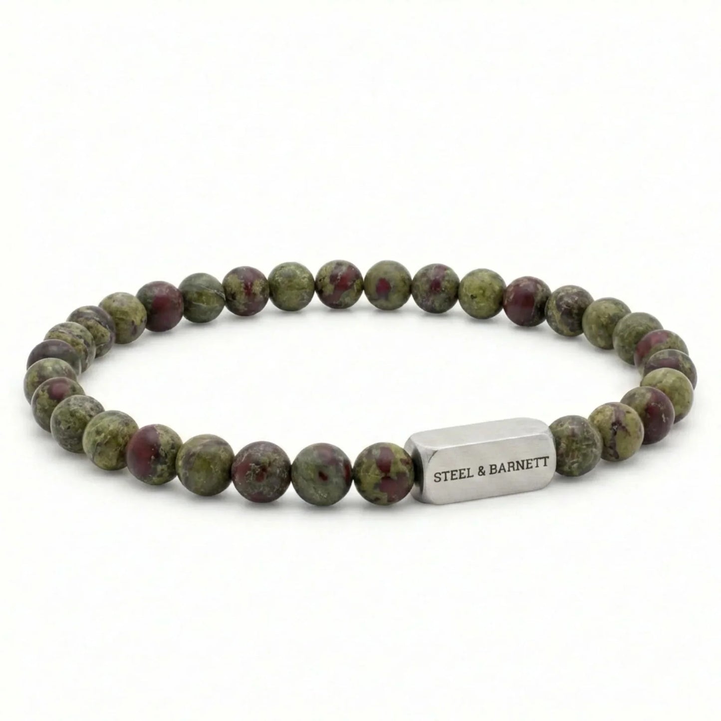 STEEL AND BARNETT NATURAL NED DRAGON BLOOD ROUND GEMSTONE BRACELET