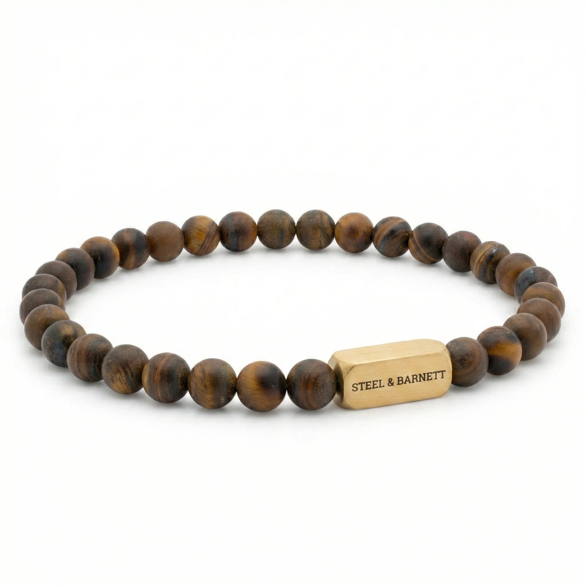 STEEL AND BARNETT NATURAL NED MATTE TIGER EYE ROUND GEMSTONE BRACELET