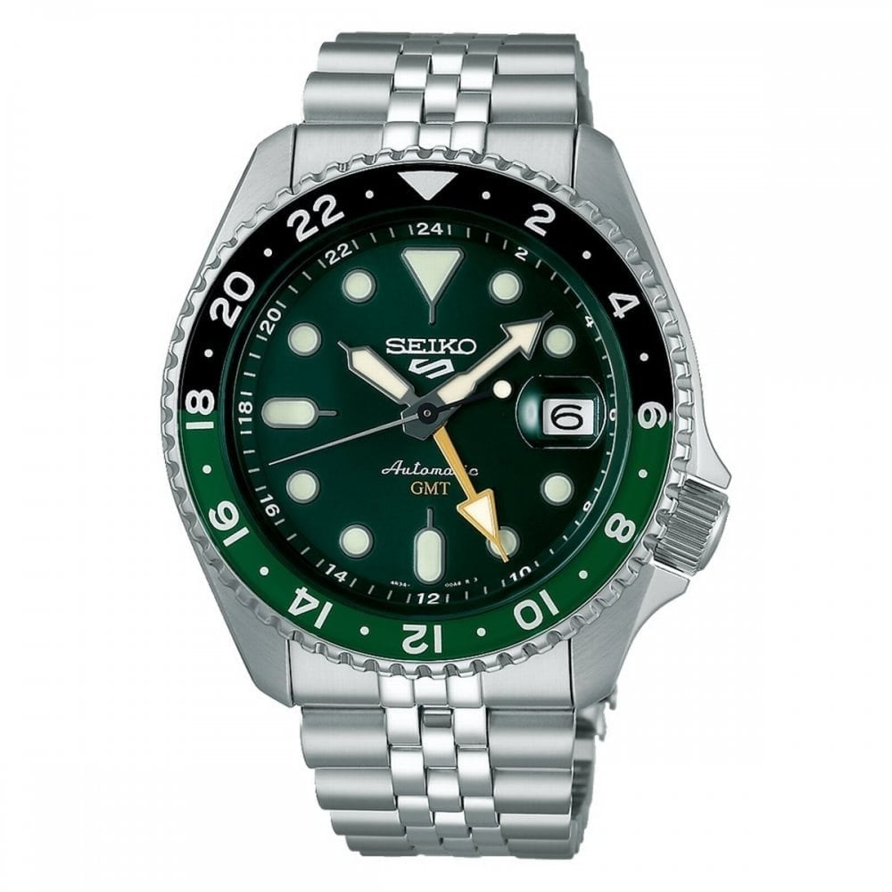 SEIKO 5 SPORTS SKX GMT BLACK & GREEN BEZEL, GREEN DIAL GENTS AUTOMATIC WATCH