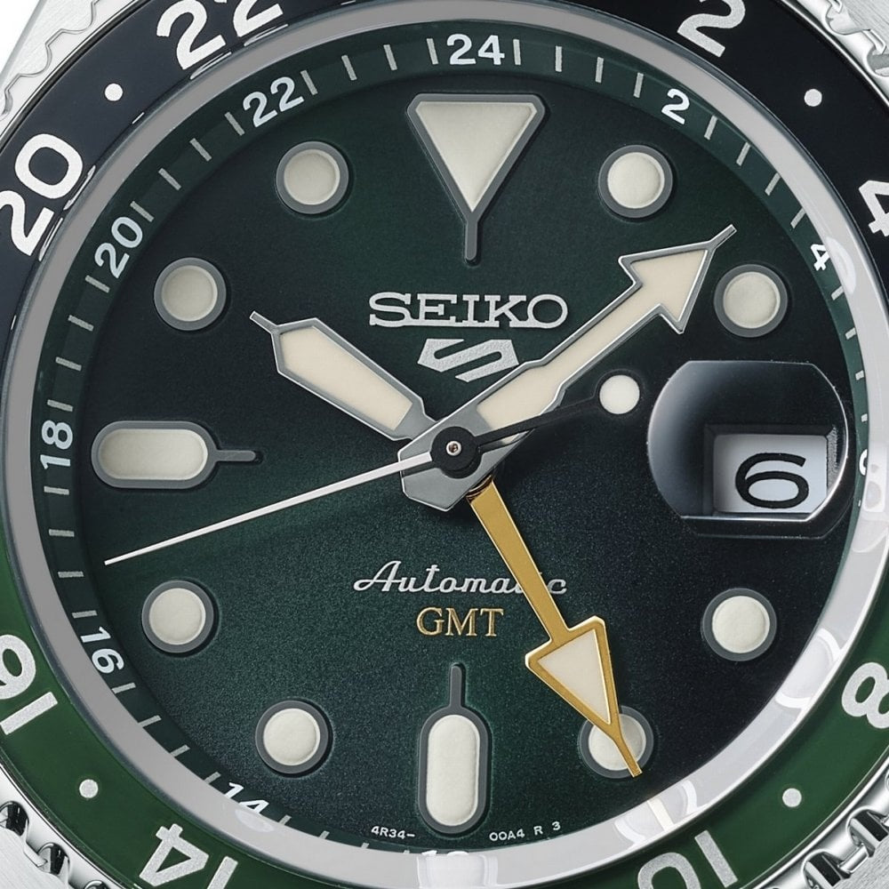 SEIKO 5 SPORTS SKX GMT BLACK & GREEN BEZEL, GREEN DIAL GENTS AUTOMATIC WATCH
