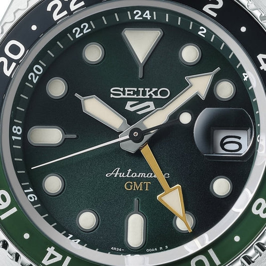SEIKO 5 SPORTS SKX GMT BLACK & GREEN BEZEL, GREEN DIAL GENTS AUTOMATIC WATCH