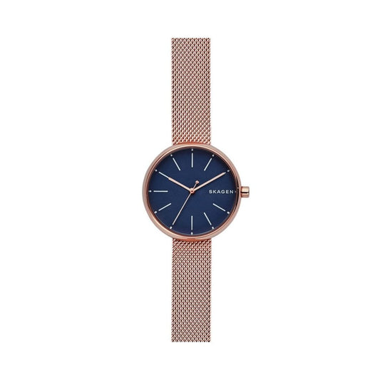 SIGNATUR ROSE GOLD STAINLESS STEEL MESH BRACELET WATCH WITH BLUE DIAL
