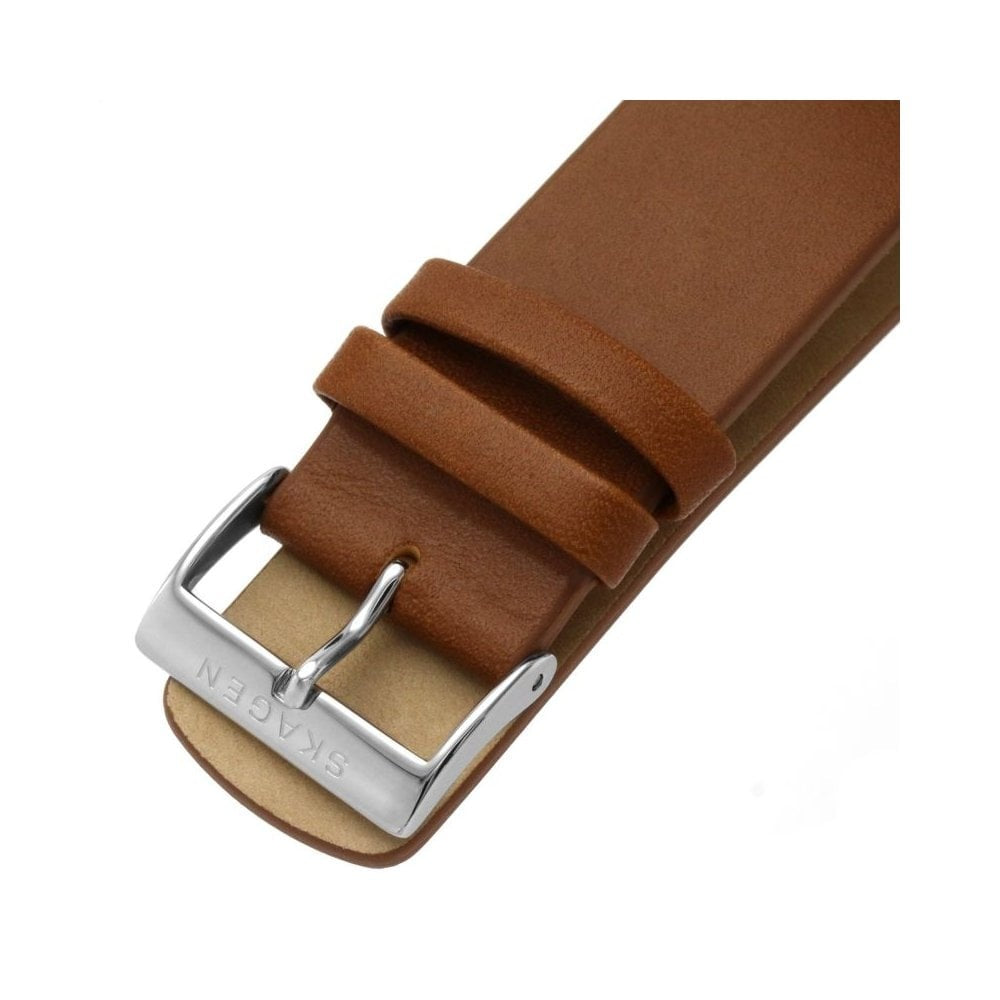 SIGNATUR STAINLESS STEEL GENTS WATCH WITH BROWN LEATHER STRAP & DARK DIAL
