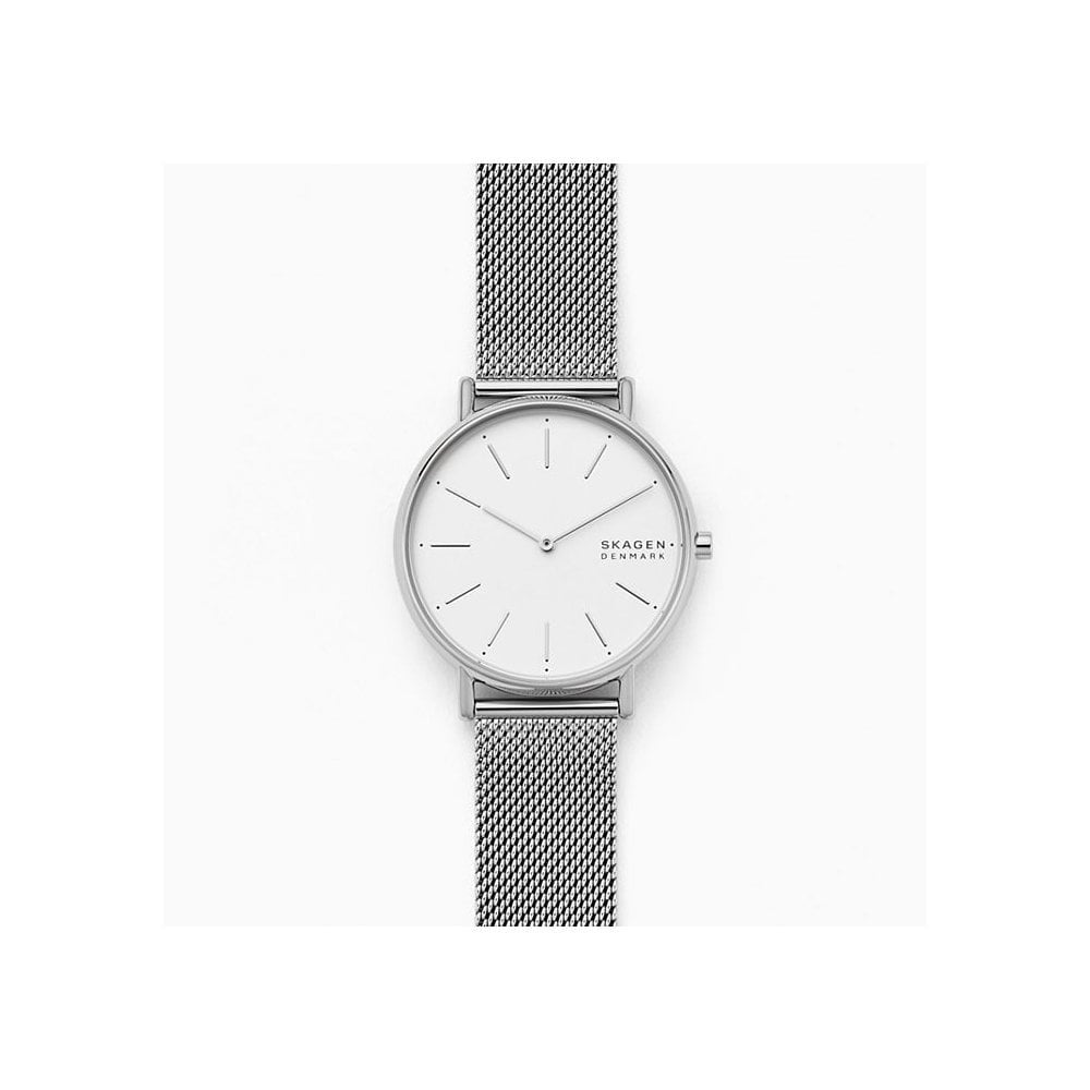 SIGNATUR STAINLESS STEEL MESH BRACELET WATCH WITH WHITE DIAL