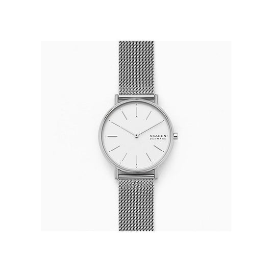 SIGNATUR STAINLESS STEEL MESH BRACELET WATCH WITH WHITE DIAL