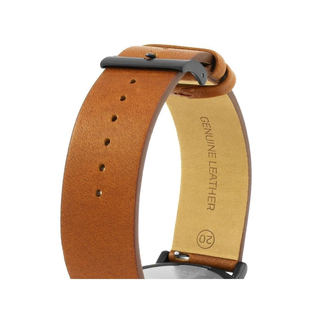 SIGNATURE SLEEK STAINLESS STEEL WATCH WITH BROWN LEATHER STRAP