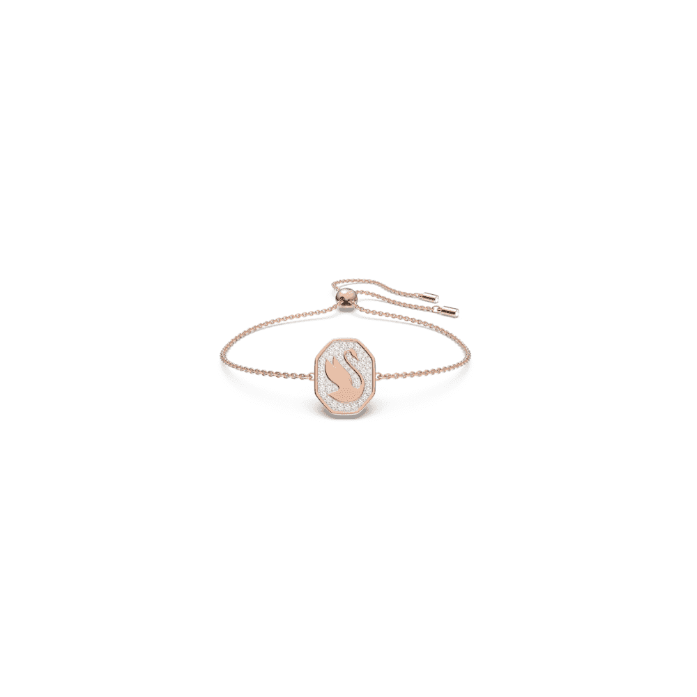 SIGNUM ICONIC SWAN ROSE GOLD DISC BRACELET WITH CLEAR CRYSTALS