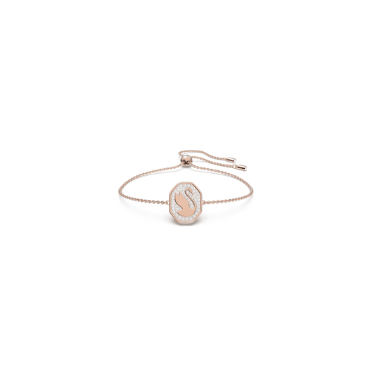 SIGNUM ICONIC SWAN ROSE GOLD DISC BRACELET WITH CLEAR CRYSTALS