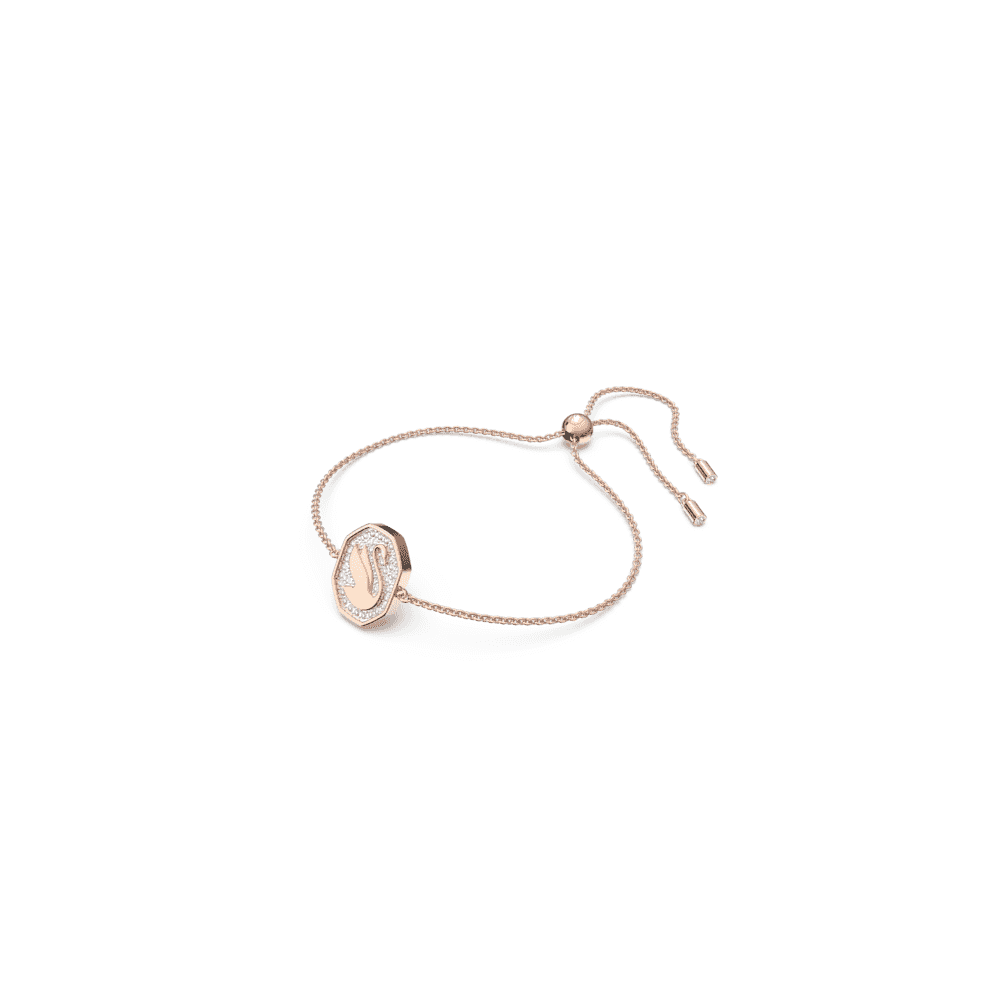 SIGNUM ICONIC SWAN ROSE GOLD DISC BRACELET WITH CLEAR CRYSTALS