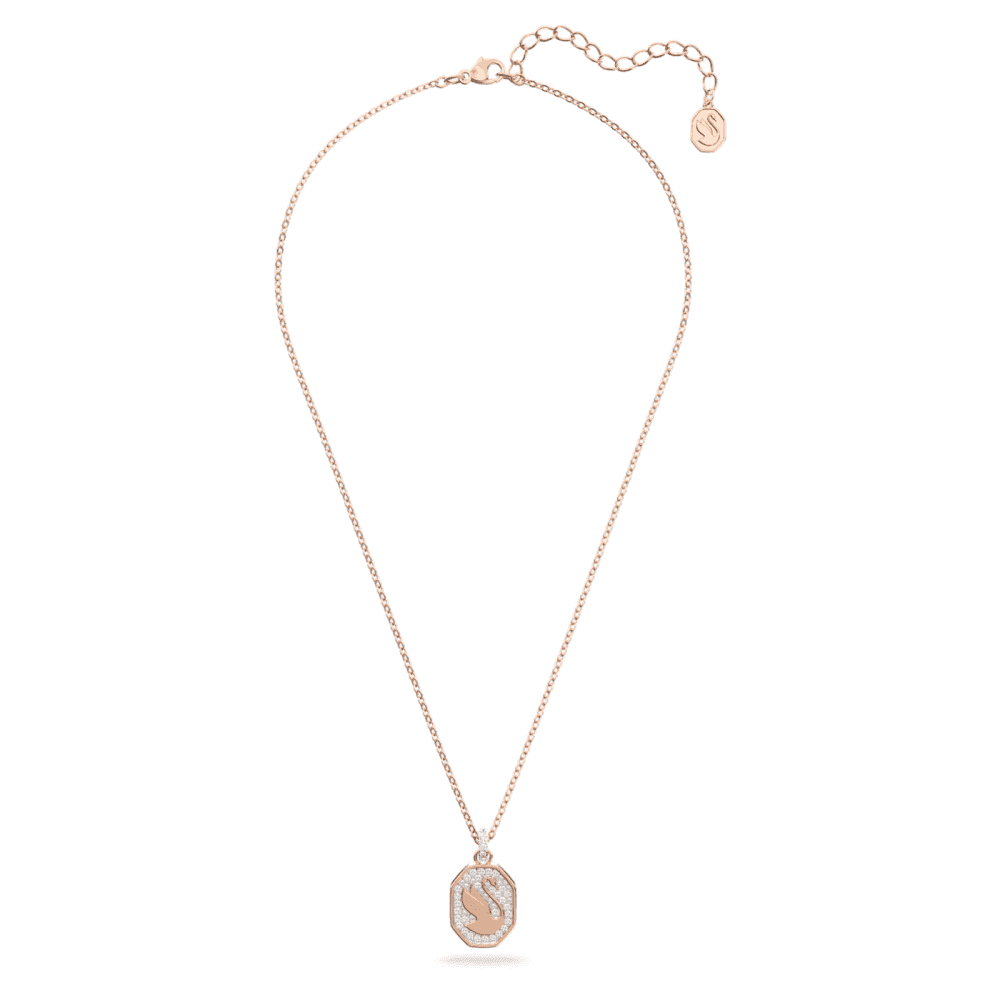 SIGNUM ROSE GOLD ENGRAVABLE SWAN PENDANT WITH CLEAR CRYSTALS