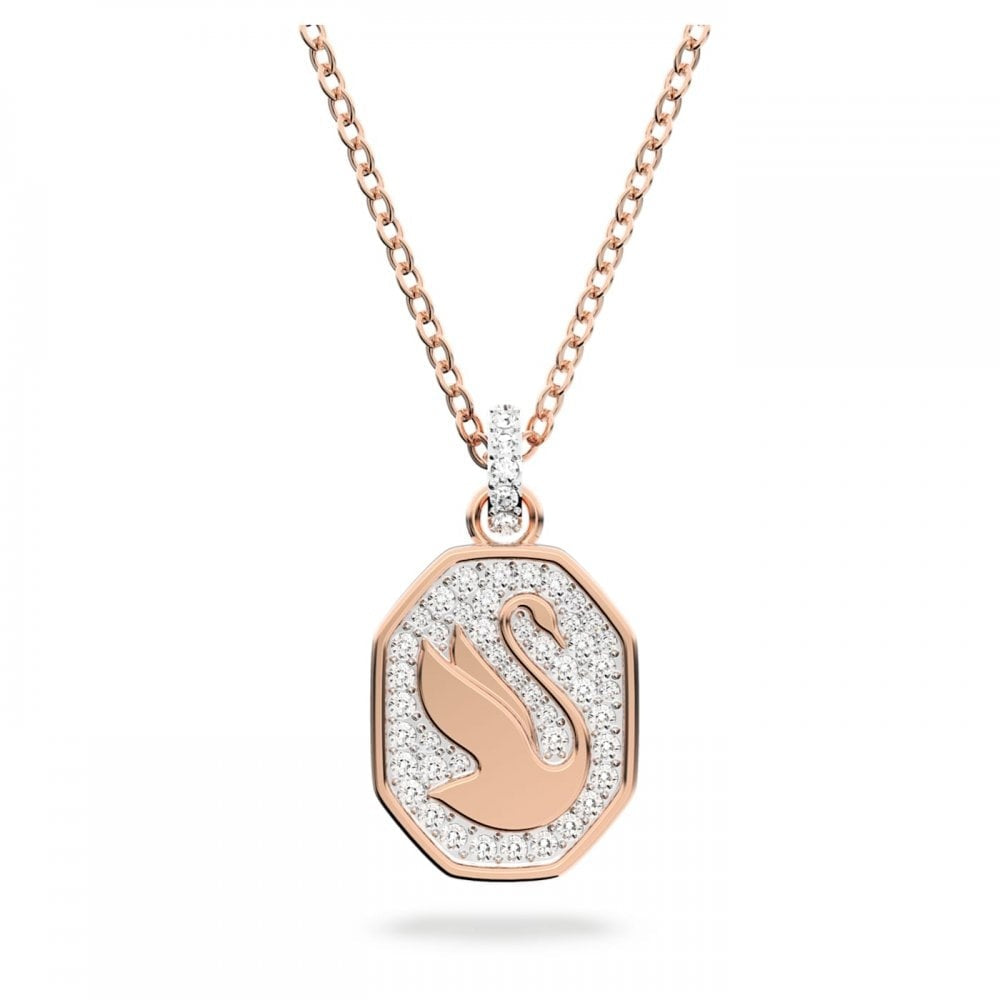 SIGNUM ROSE GOLD ENGRAVABLE SWAN PENDANT WITH CLEAR CRYSTALS